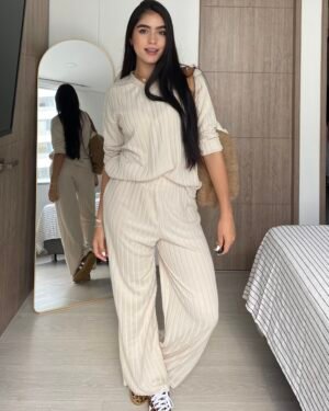 Set tejido acanalado beige