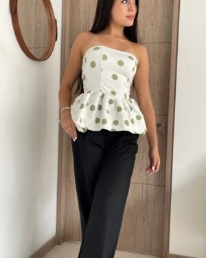 Strapless globo blanco con bolas verde pistacho